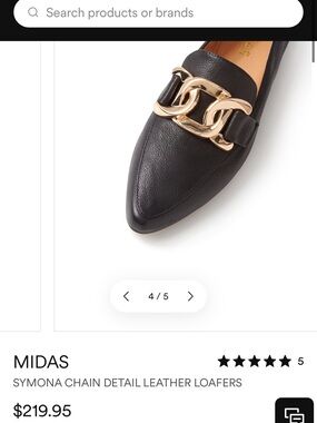 MIDAS - Symona Black Leather Pointed Loafer with Gold Chain